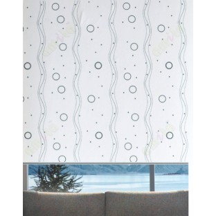 Blue grey color vertical stripes with circles blackout poly fab roller blind   109404